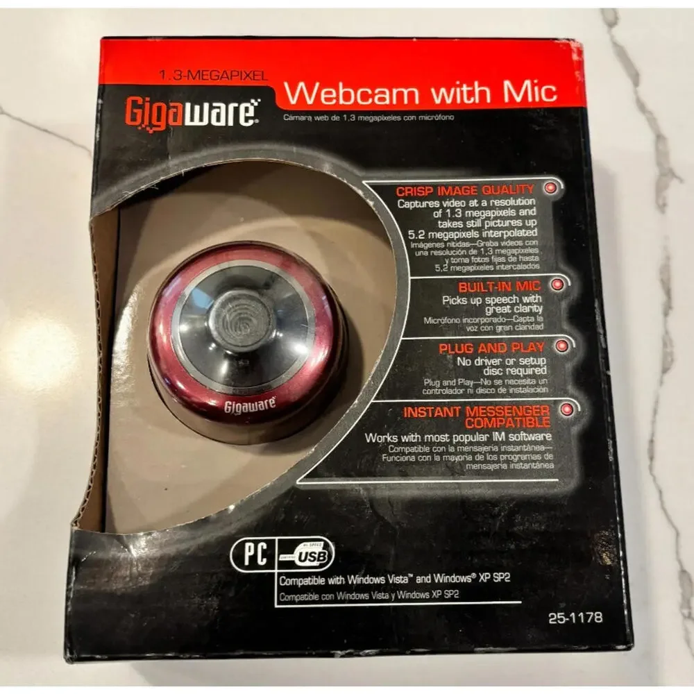 Webcam GIGAWARE USB PC Web Cam Camera w/Microphone 25-1178 New In Box